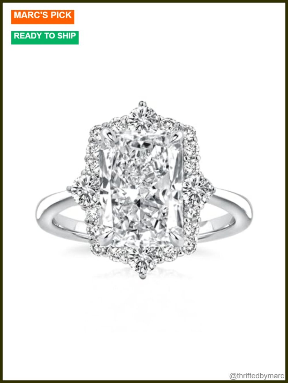 Halo Radiant Cut 3ct Cubic Zirconia Sterling Silver Engagement Ring